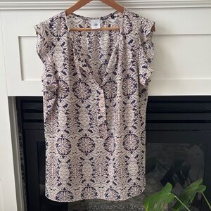 CAbi Navy and Beige Patterned Blouse